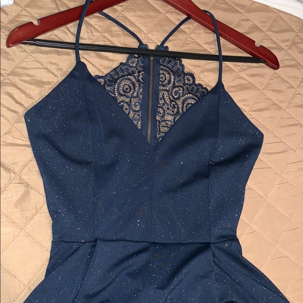 Navy blue glitter romper dress